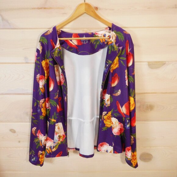 Disney Parks Women's size XL Peplum Jacket Tinker Bell Purple Floral Full Zip - Picture 4 of 11